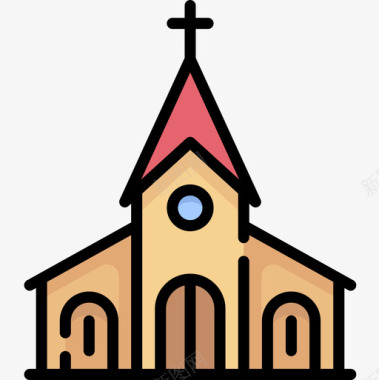 教堂感恩节45线性颜色图标图标