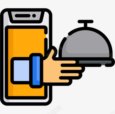 智能手机食品配送3线性颜色图标图标