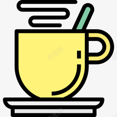 咖啡休息时间面包房76线性颜色图标图标