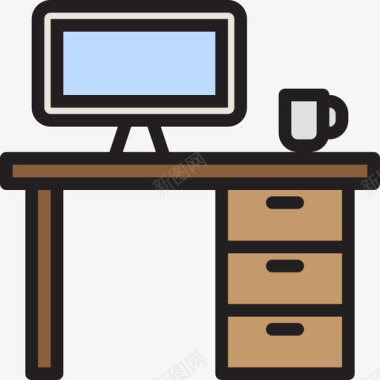 书桌家具和家居9线性颜色图标图标