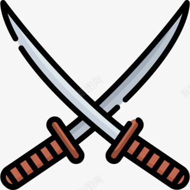 武士刀忍者16线性颜色图标图标