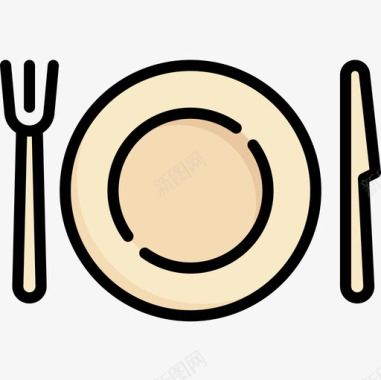 餐具感恩节45线性颜色图标图标