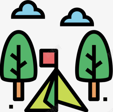 露营帐篷露营97线性颜色图标图标