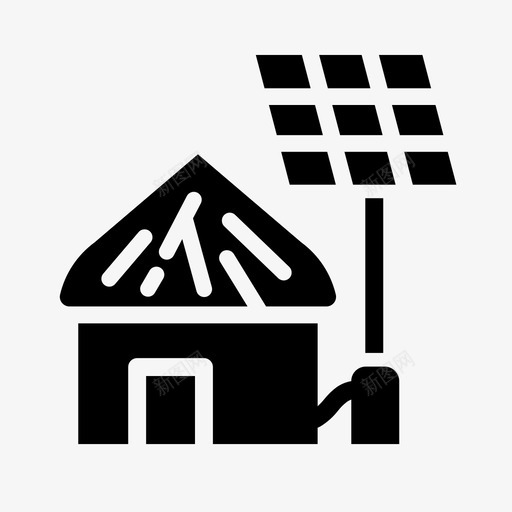 太阳能非洲电力图标svg_新图网 https://ixintu.com 健康援助固体风格 太阳能 小屋 电力 能源 解决方案 非洲