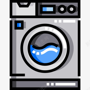 洗衣机床和早餐18线性颜色图标图标