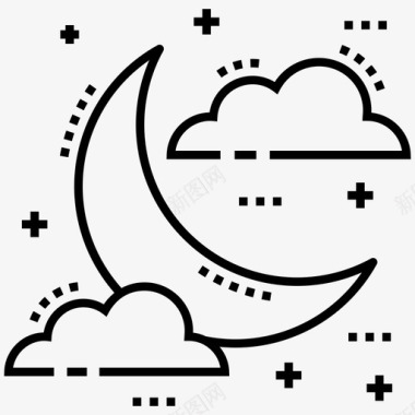 多云夜暗景气象学图标图标