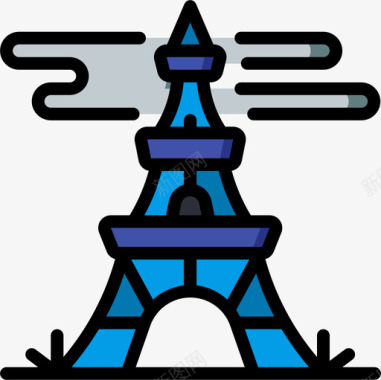 埃菲尔铁塔地标和纪念碑5个线性颜色图标图标