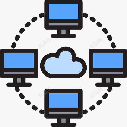 云网络数据与网络3线颜色图标svg_新图网 https://ixintu.com 云网络 数据与网络3 线颜色