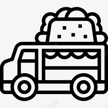 食品车街头食品和食品卡车司机5线性图标图标