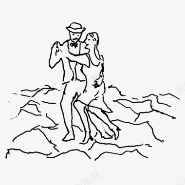 情侣在岩石地形的岩石景观上跳舞艺术作品舞蹈图标图标
