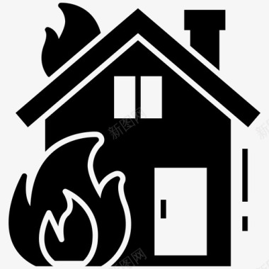 燃烧的家燃烧的建筑物火灾事故图标图标