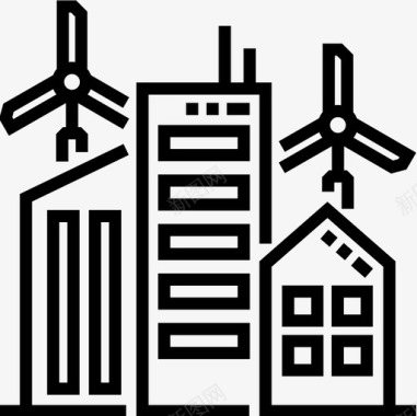 风力涡轮机智能城市14线性图标图标