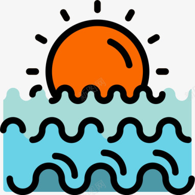 日落海滩8线性颜色图标图标