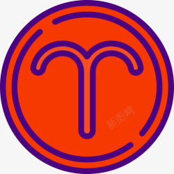 白羊座占星术和符号学3线颜色图标图标