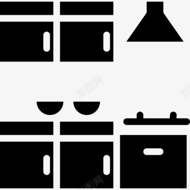 厨房家具和家用25填充图标图标