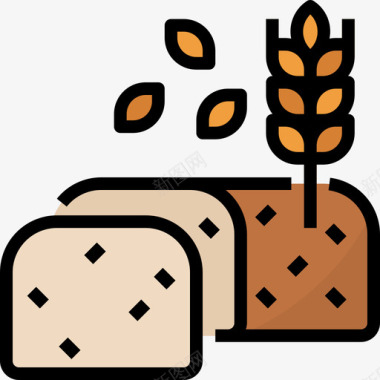 小麦面包房44线性颜色图标图标