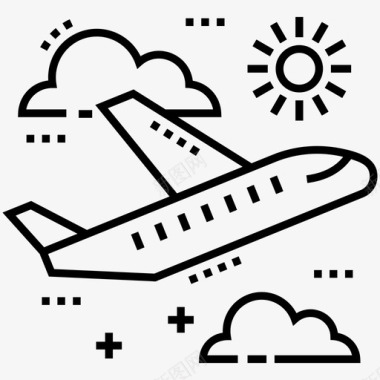 飞机旅行空中旅行部分多云天气图标图标