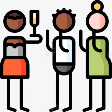 祝酒聚会和庆祝9线性颜色图标图标