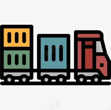货运卡车八月运输4线性颜色图标图标