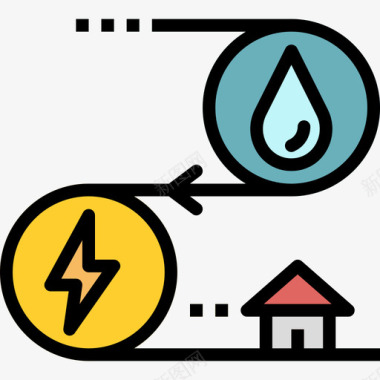 水力发电9月能源4日线性颜色图标图标