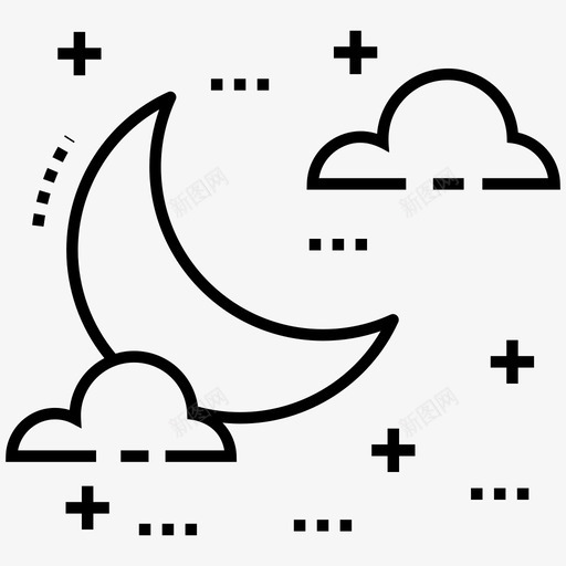 多云的夜晚晚安月亮图标svg_新图网 https://ixintu.com 云月 冬夜 多云的夜晚 太空和星系线图标包 晚安 月亮