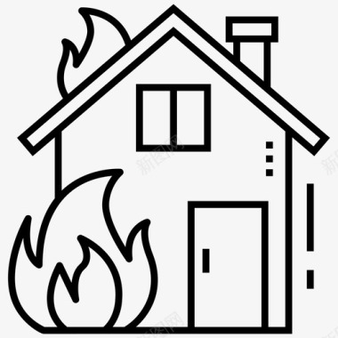 燃烧的家燃烧的建筑物火灾事故图标图标