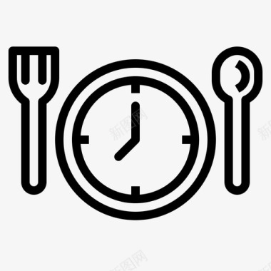 用餐时间时钟厨师图标图标