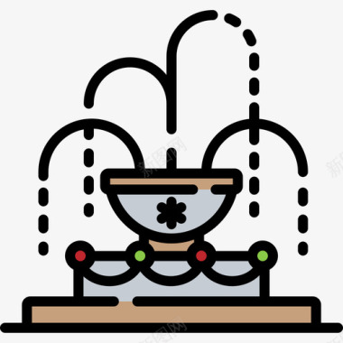 喷泉圣诞城6线性颜色图标图标