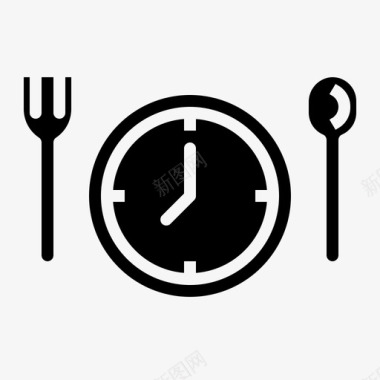 用餐时间时钟厨师图标图标