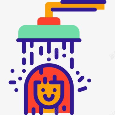 淋浴生活方式13线性颜色图标图标
