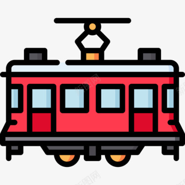 有轨电车运输76线性颜色图标图标