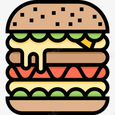 汉堡街头食品和食品卡车司机线性颜色图标图标