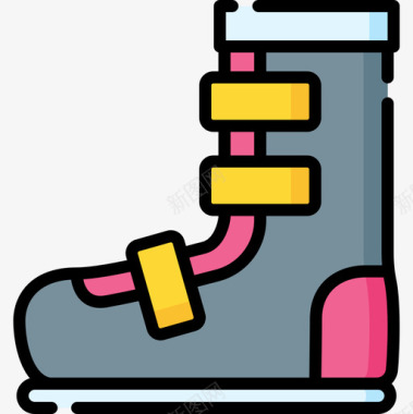 长靴冬季运动15线性颜色图标图标
