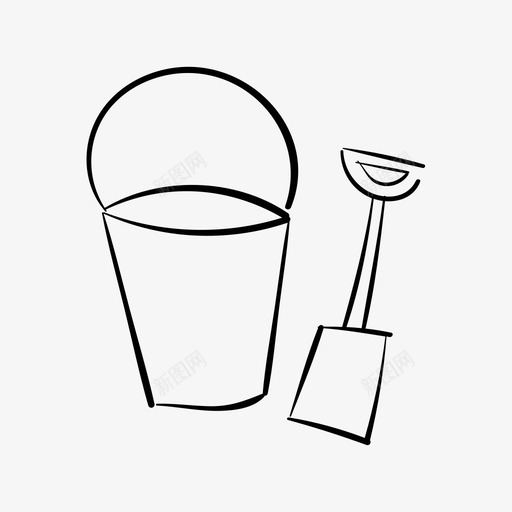 水桶和铁锹手绘沙子图标svg_新图网 https://ixintu.com 手绘 水桶和铁锹 沙堡 沙子 海滩