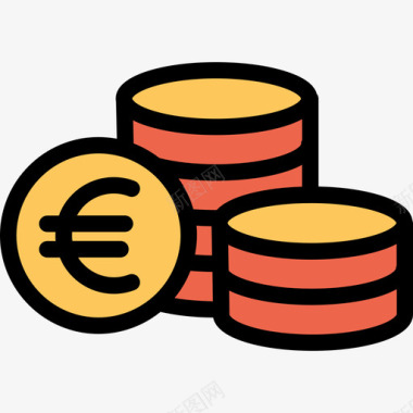 欧元银行和金融22直线颜色橙色图标图标