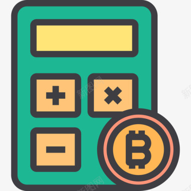 计算器加密货币和比特币4线性颜色图标图标