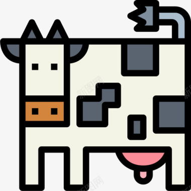 牛动物6线性颜色图标图标