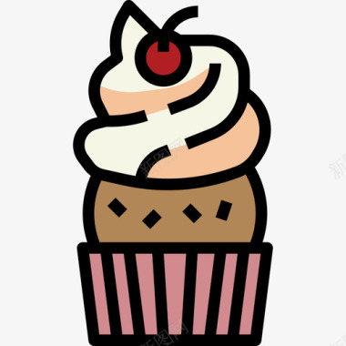 纸杯蛋糕甜点和甜点2线性颜色图标图标