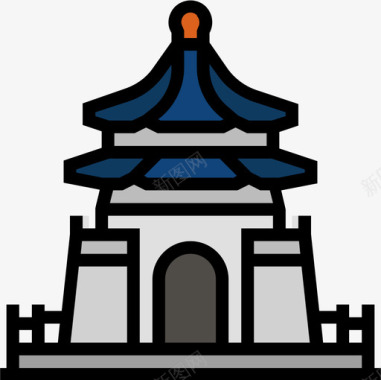 纪念馆亚洲国家地标性建筑4座线条色彩图标图标
