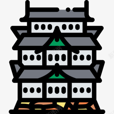 Kokyo地标古迹10座线性颜色图标图标