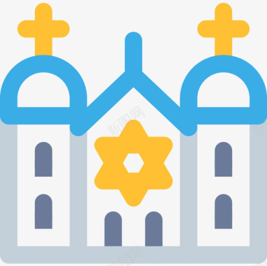 犹太教堂宗教21线性颜色图标图标