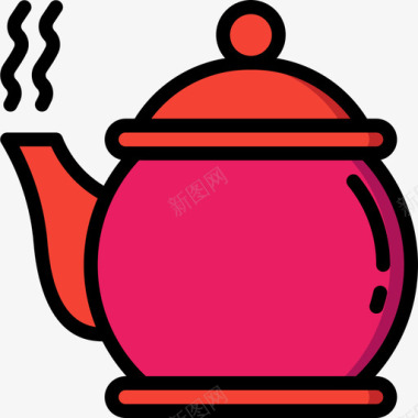 茶壶9号咖啡厅线性颜色图标图标