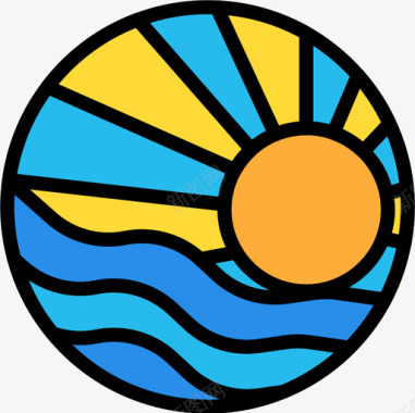 阳光明媚海滨3线性颜色图标图标