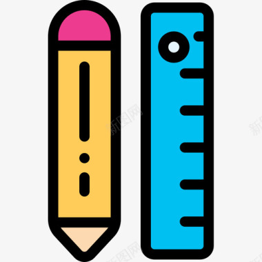 铅笔和尺子艺术家工作室12线性颜色图标图标