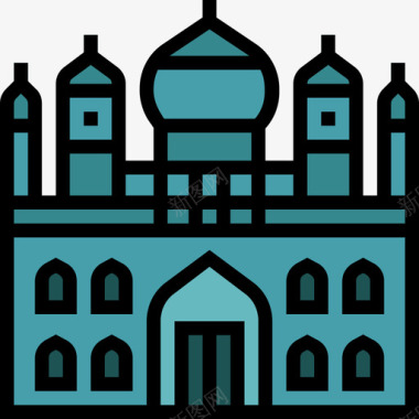 清真寺亚洲国家地标性建筑4座线条色彩图标图标