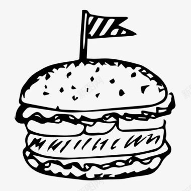 汉堡快餐素描图标图标
