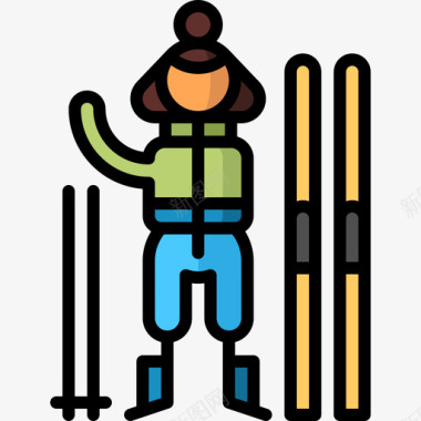 滑雪板冬季运动20直线颜色图标图标