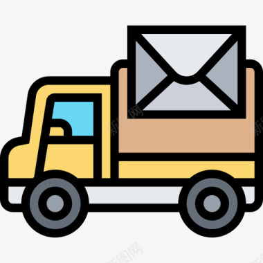 卡车邮政要素4线性颜色图标图标