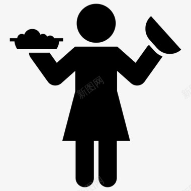女服务员上菜热食图标图标