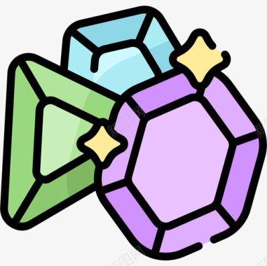 宝石视频游戏界面3线性颜色图标图标